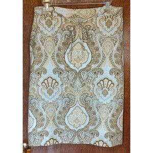 Banana Republic size 8 100% silk lined skirt beige blue paisley boho front tie
